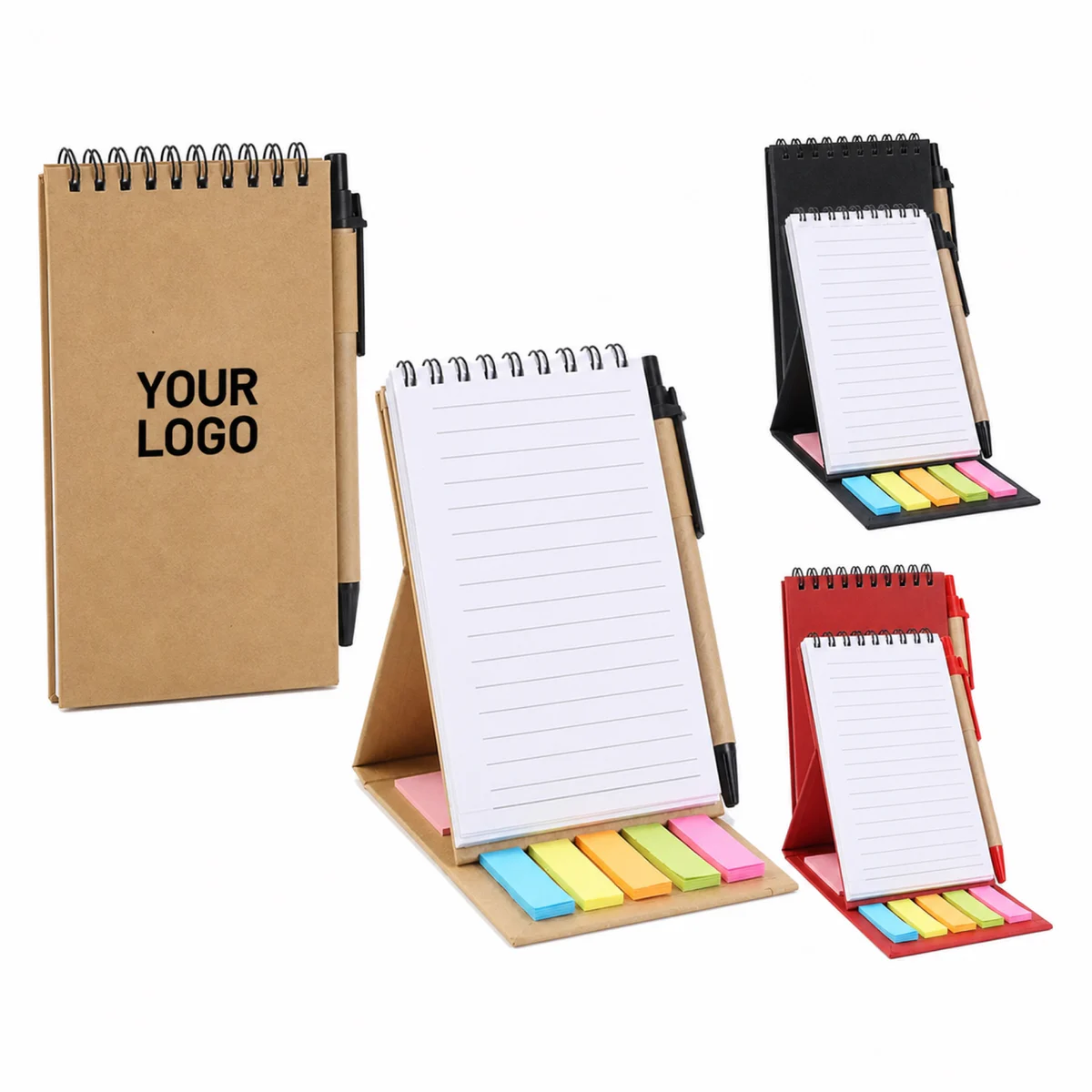 Spiral Kraft Paper Stand Notepad With Pen And Sticky Notes