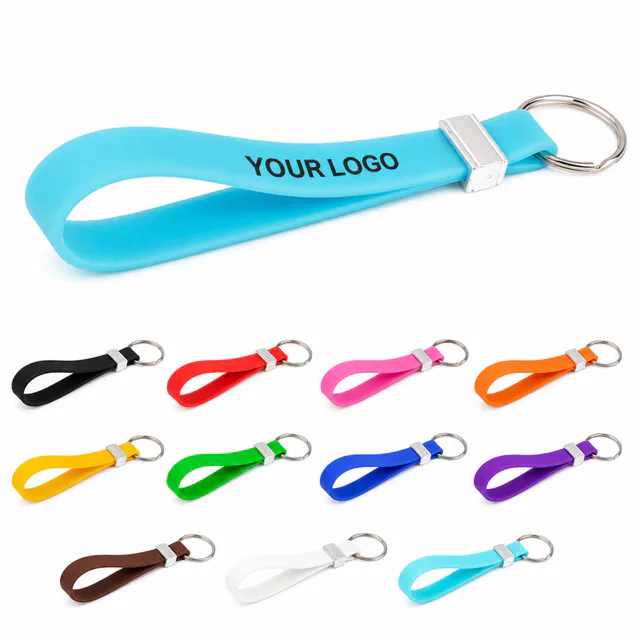 Custom Debossed Silicone Wristband Keychain With Metal Ring