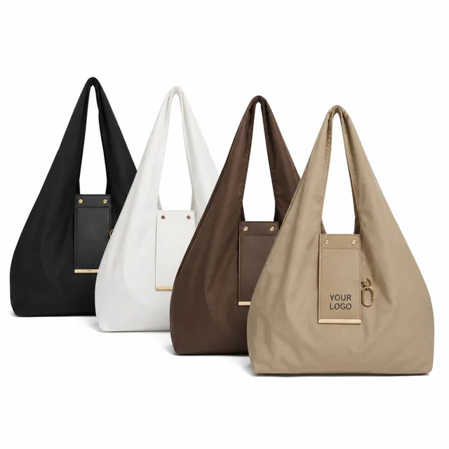 Foldable Nylon Shopping Bag With PU Leather Pouch