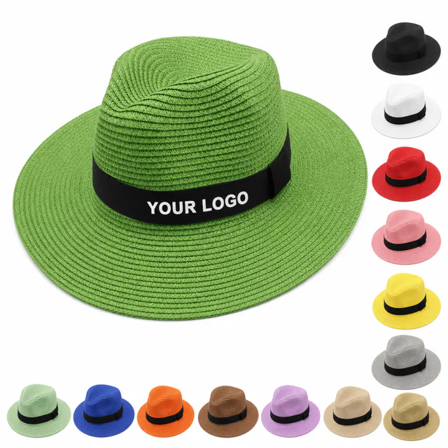 Custom Paper Straw Fedora Sun Hat For Beach Promo