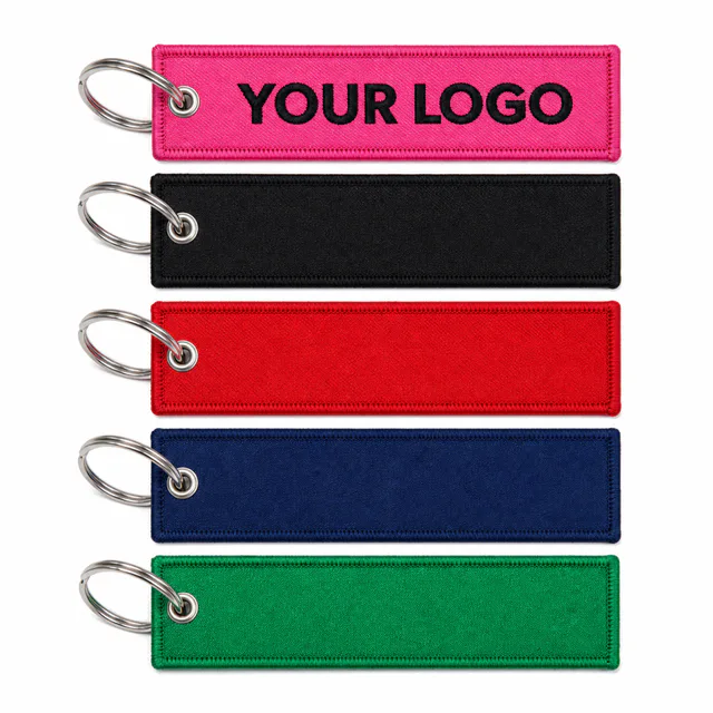 Custom Embroidered Polyester Key Tag With Metal Ring