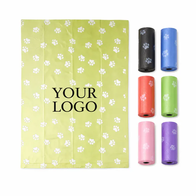 Custom Printed Paw Pattern Pet Waste Bags HDPE Waterproof Leakproof Dog Poop Bags