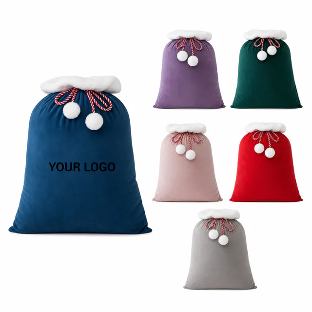Christmas Velvet Santa Gift Bag With Drawstring Closure