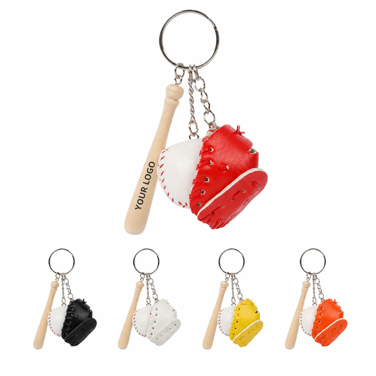 Baseball PU Leather Wood Keychain Carabiner Clip