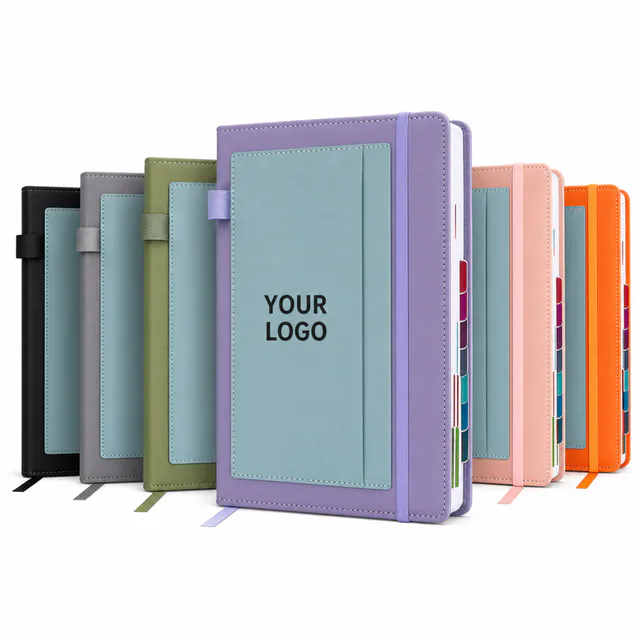 A5 Daily Planner Notebook PU Cover Elastic Closure Pen Loop Tabbed Sections