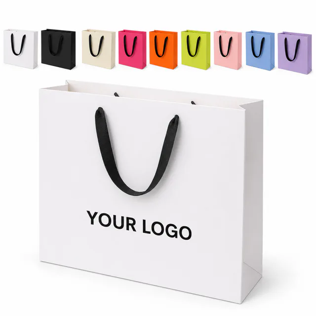 Custom Logo Paper Tote Bags White Cardboard Shopping Handbags