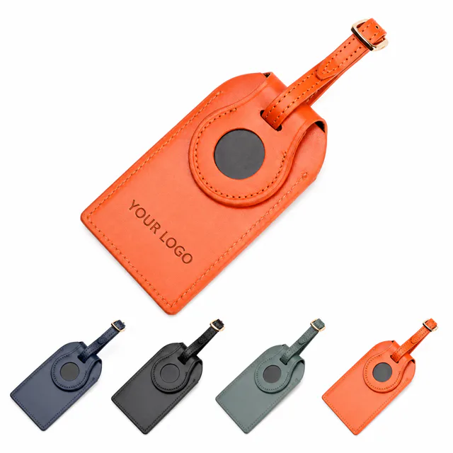 Genuine Leather Luggage Tag With Tracker Holder