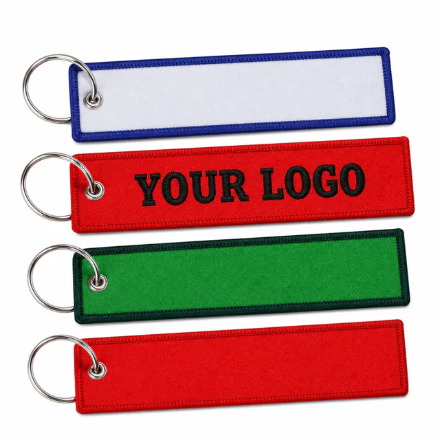Embroidered Polyester Keychain Luggage Tag With Split Ring