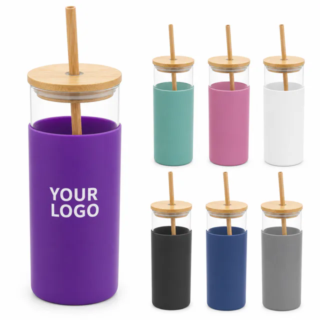 17 Oz Glass Tumbler With Silicone Sleeve And Straw