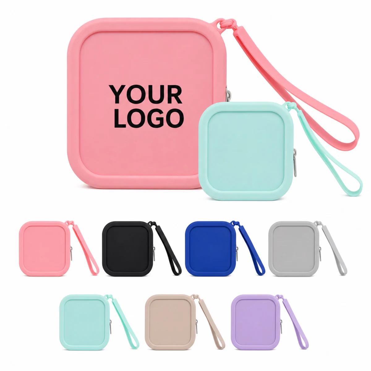 Custom Silicone Travel Pouch With Wrist Strap For Earbuds