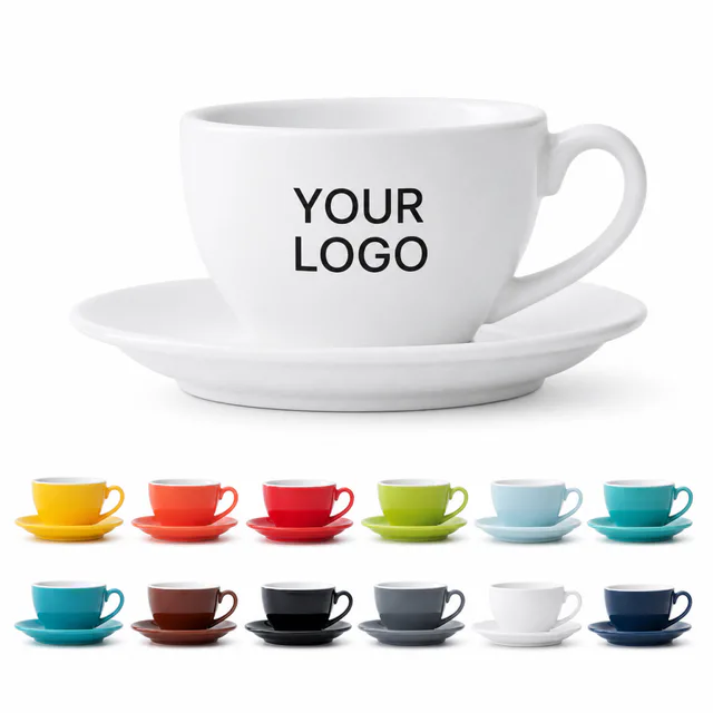 8.4 Oz Ceramic Coffee Cup And Saucer Set Custom Logo