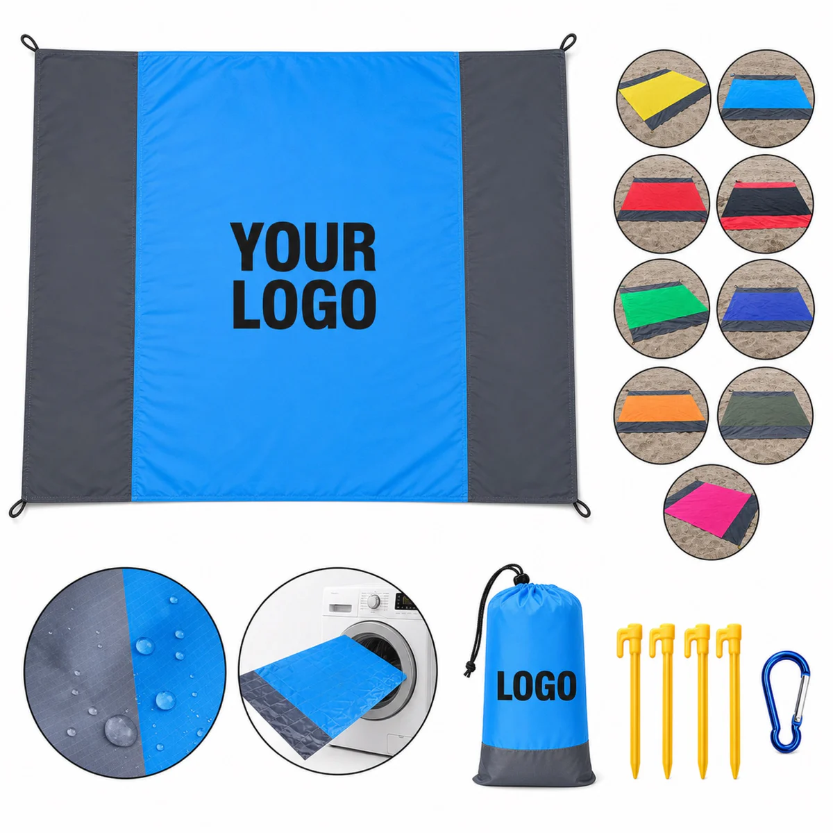 Waterproof Collapsible Beach Blanket With Carry Sack