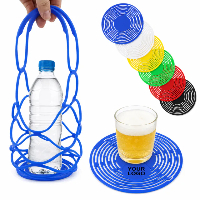 Custom Silicone Wine Bottle Carrier And Coaster Set
