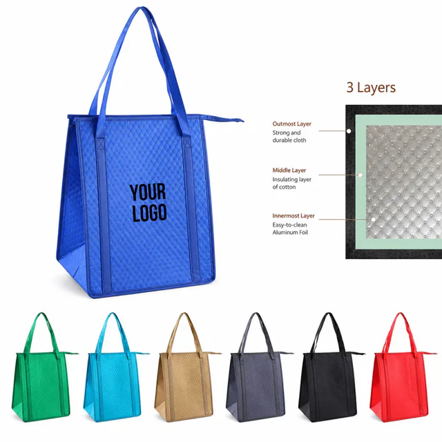 Insulated Zipper Cooler Tote Bag For Grocery Shopping