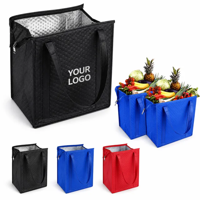 Insulated Grocery Tote Bag With Zippered Closure