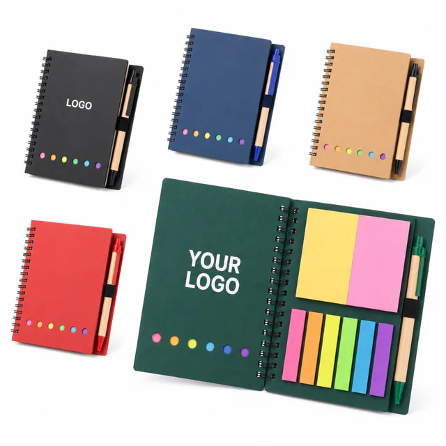 Full Color Spiral Notepad With Pen And Sticky Notes
