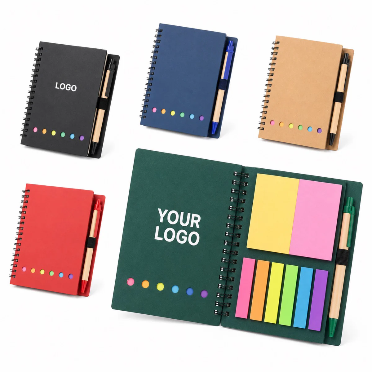 Full Color Spiral Notepad With Pen And Sticky Notes