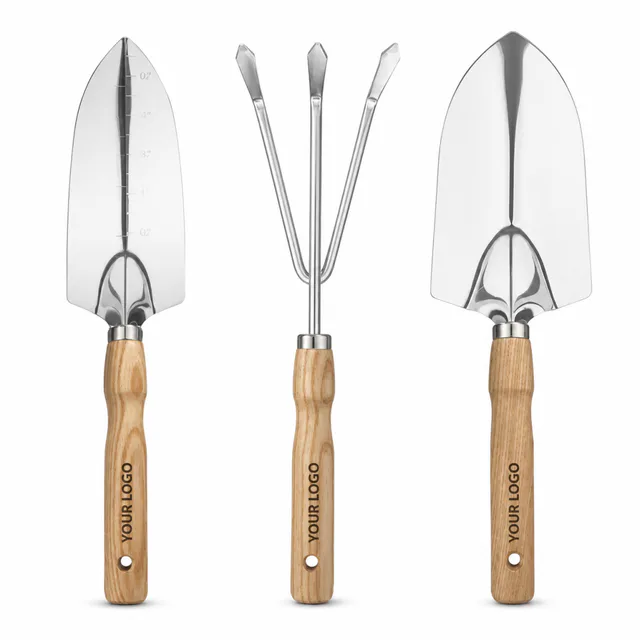 3 Piece Garden Tool Set Stainless Steel And Wood