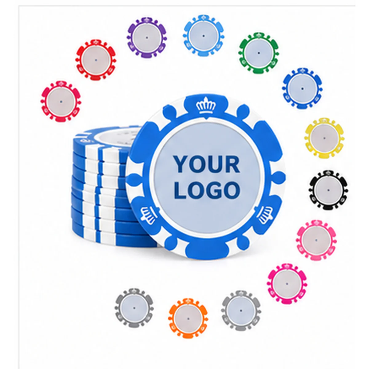Blank Clay Poker Chips Crown Design 1.57 Inch