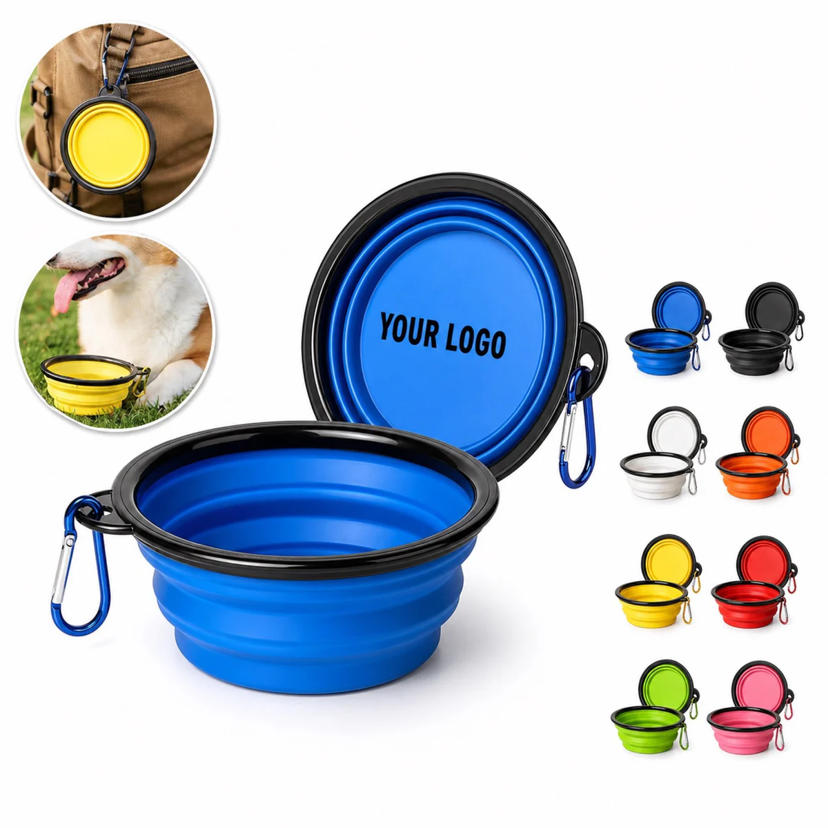 12oz Collapsible Silicone Pet Bowl With Carabiner