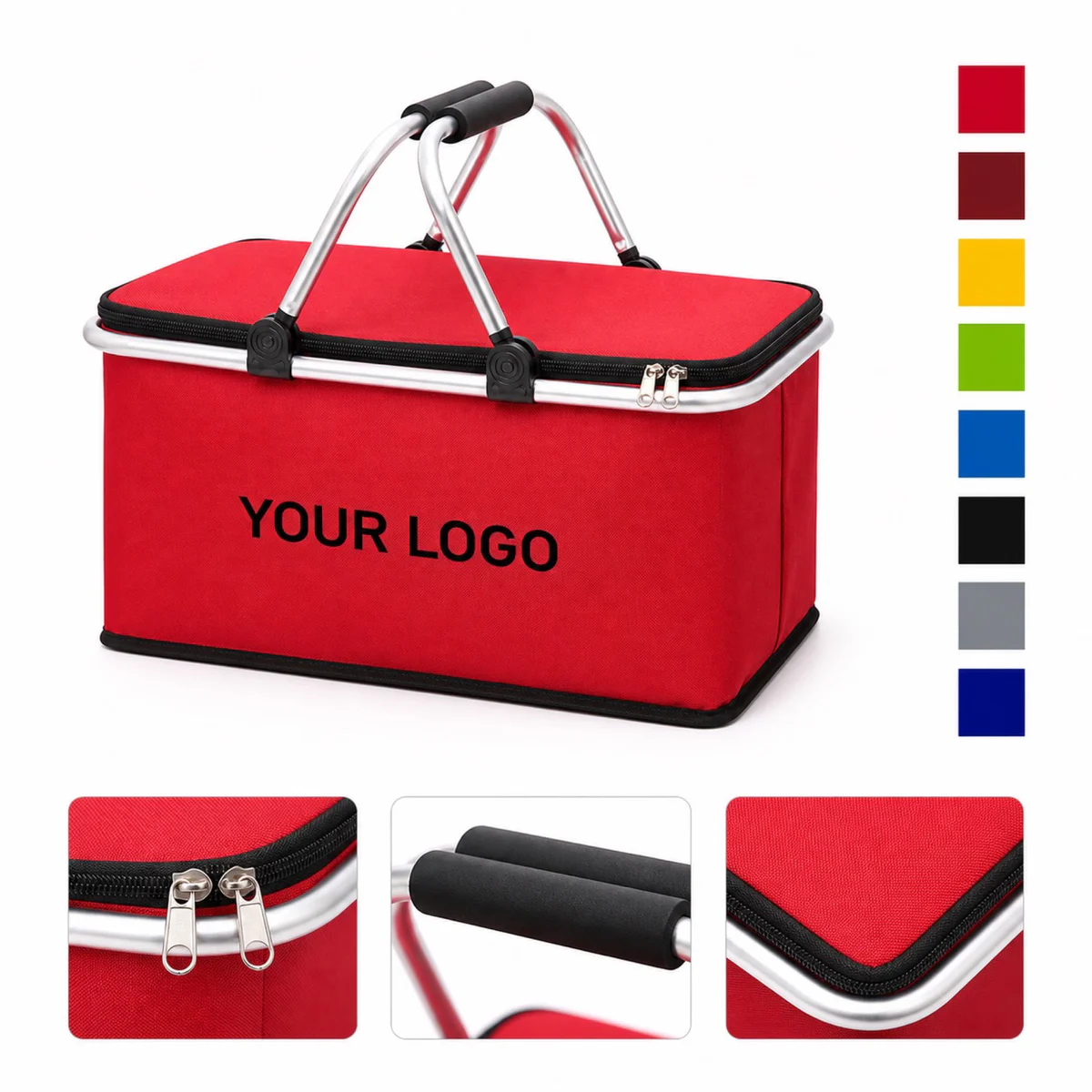 Aluminum Frame Foldable Insulated Picnic Basket MOQ 20 Pcs