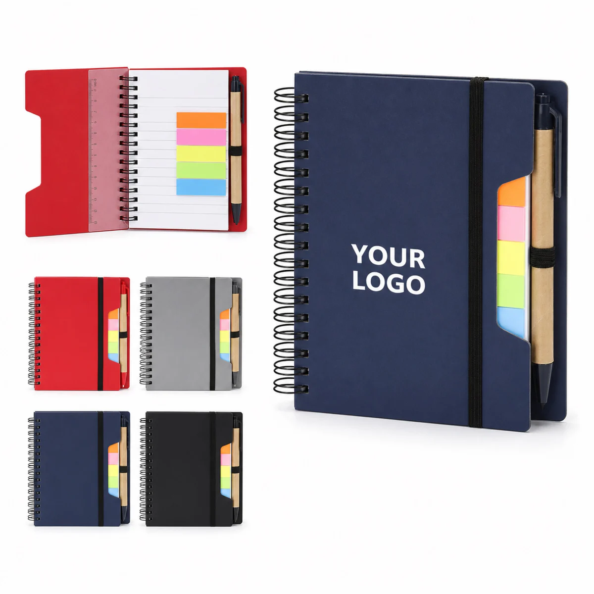 Custom Branded Kraft Spiral Notebook With Ruler And Pen Bundle