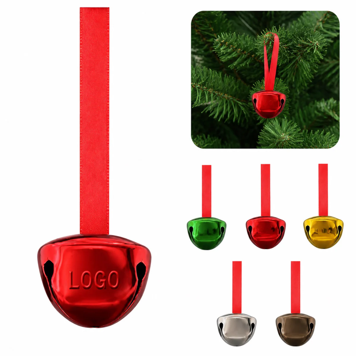 Christmas Bell Ornaments Metal Iron With Red Ribbon