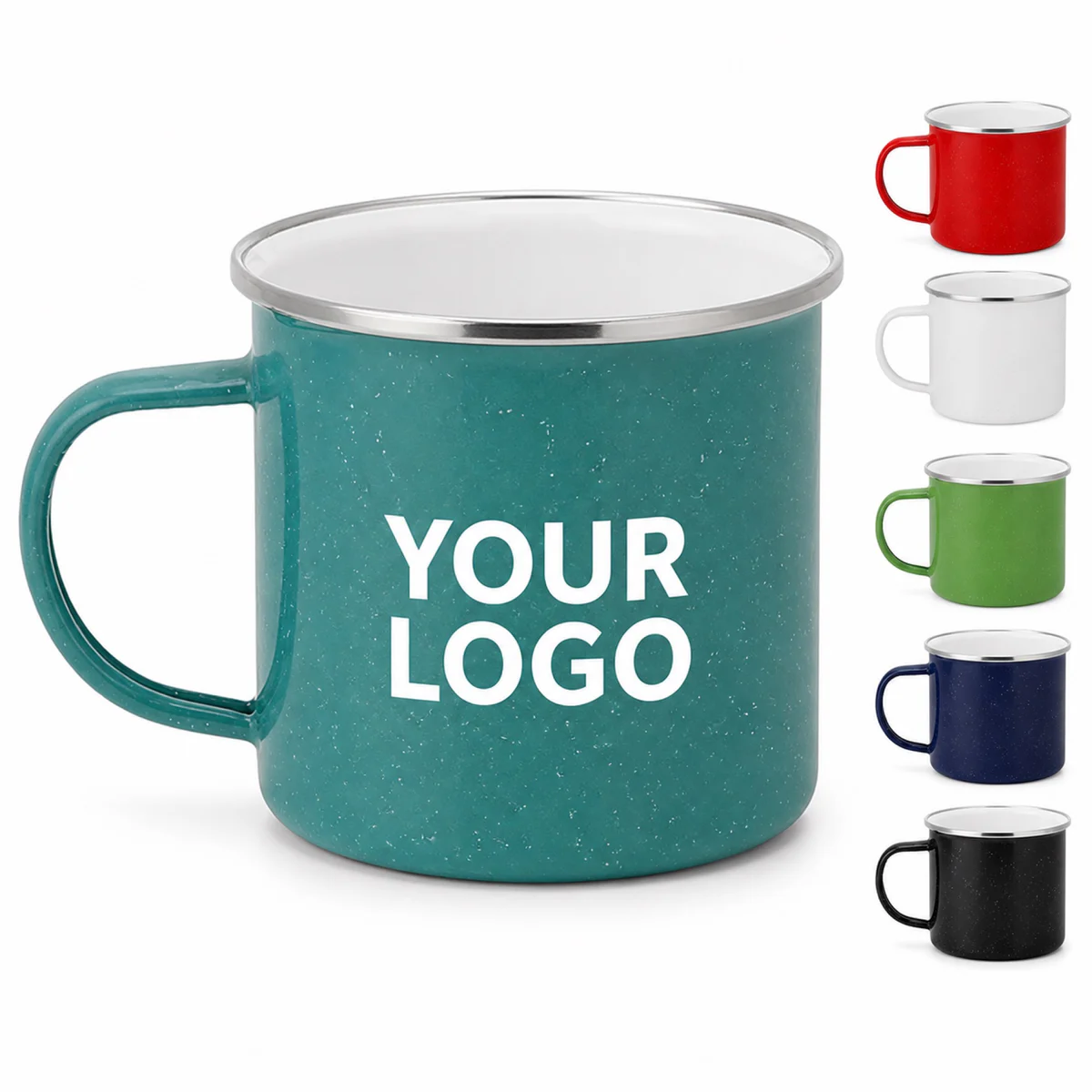 Custom 12 Oz Stainless Steel Rimmed Ceramic Mug