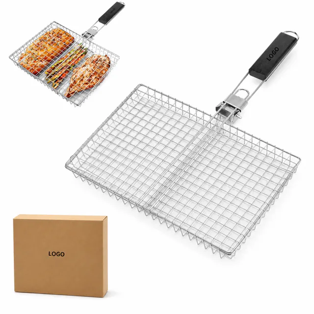 Carbon Steel Folding Handle Barbecue Grill Basket