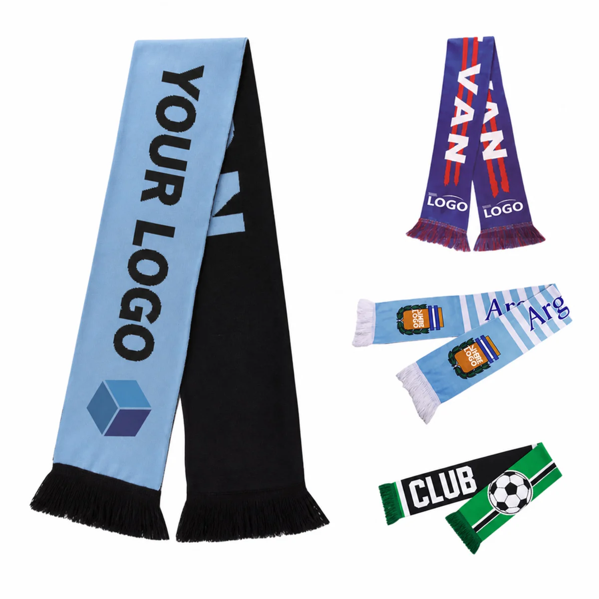 Knitted Acrylic Soccer Stadium Scarf With Fringe