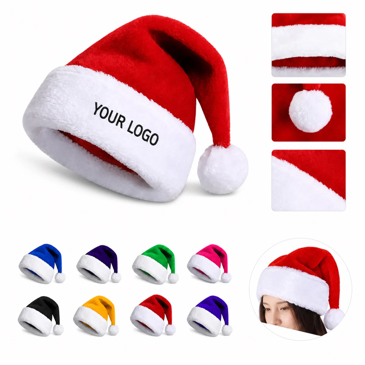 Custom Thickened Christmas Colored Santa Hat For Party Promotional Events