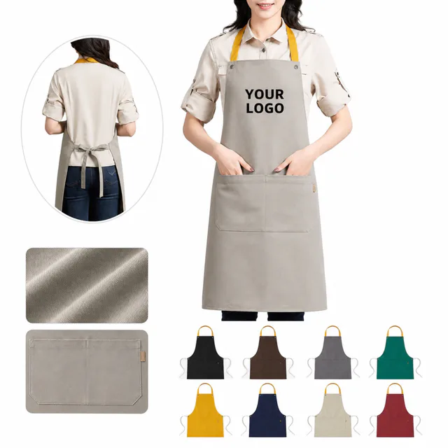 14 Oz Custom Canvas Kitchen Apron With 2 Front Pockets