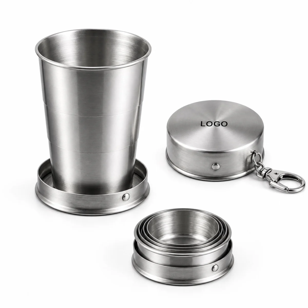 Stainless Steel Collapsible Cup With Lid And Keychain Clip