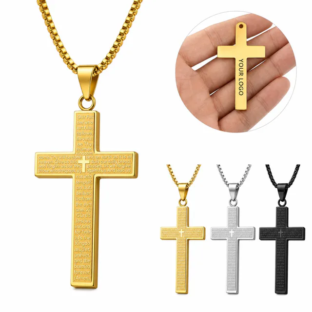 Stainless Steel Cross Necklace With Adjustable Chain