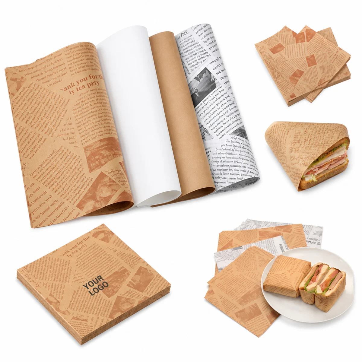 Oil Resistant Hamburger Food Wrapping Paper MOQ1000