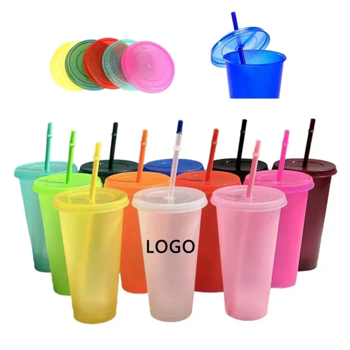 24oz Glitter PP Plastic Straw Cup With Lid