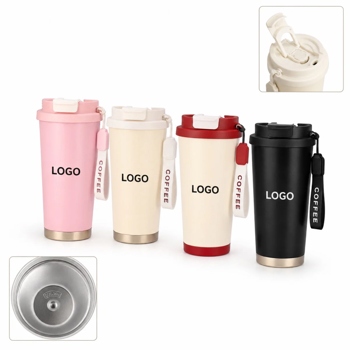 Custom Logo 16 Oz Stainless Steel Coffee Cup With Rope Handle
