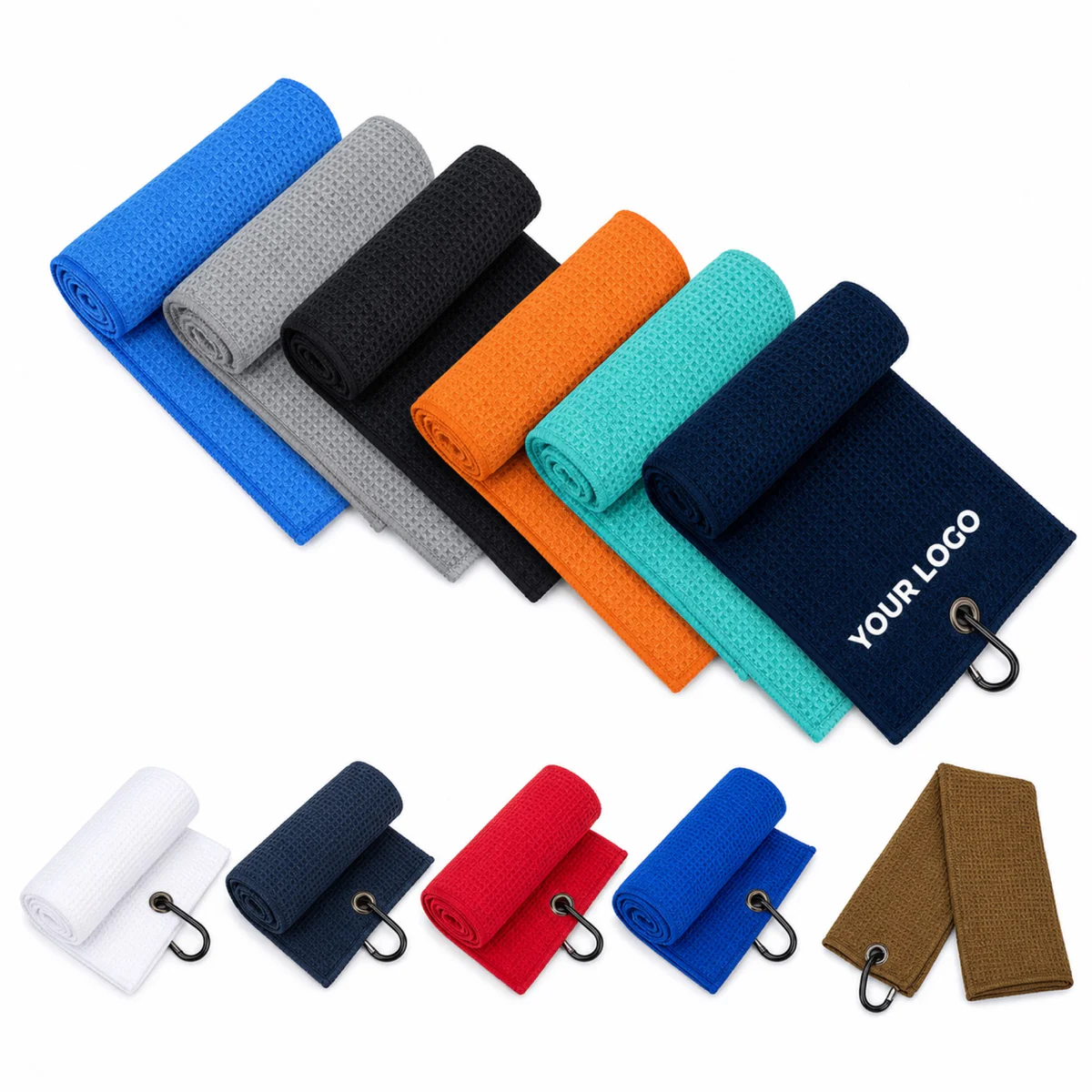 Microfiber Tri-Fold Golf Towel With Carabiner Clip
