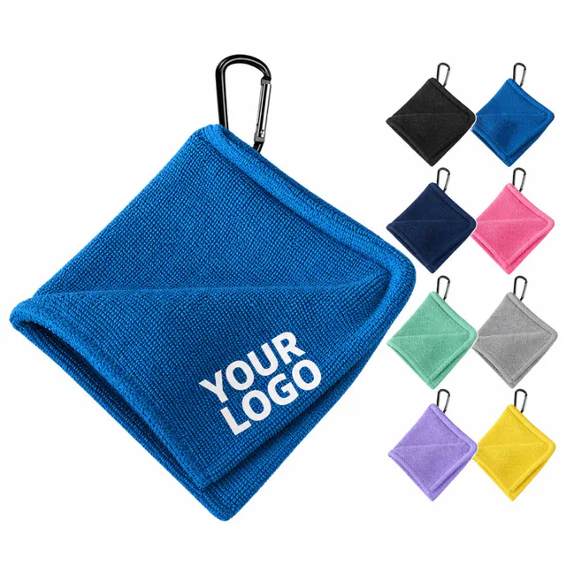 Black Microfiber Golf Ball Cleaning Towel With Carabiner