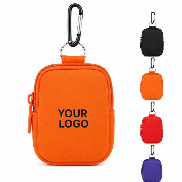 Custom Neoprene Zipper Pouch With Carabiner Clip