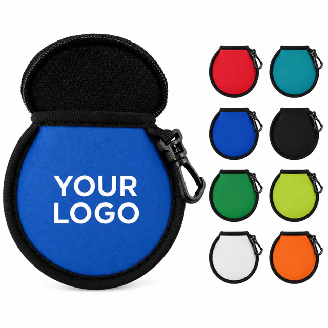 Neoprene Zippered Earphone Pouch With Metal Clip