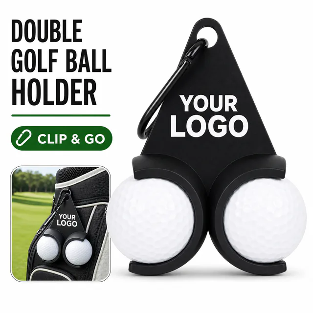 Custom Logo Double Golf Ball Holder with Carabiner Clip