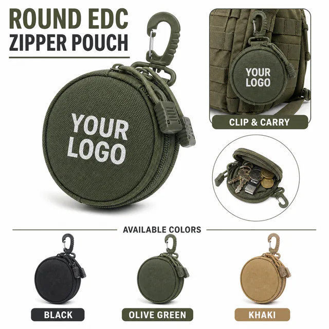 Custom Round Zipper Pouch With Carabiner Clip