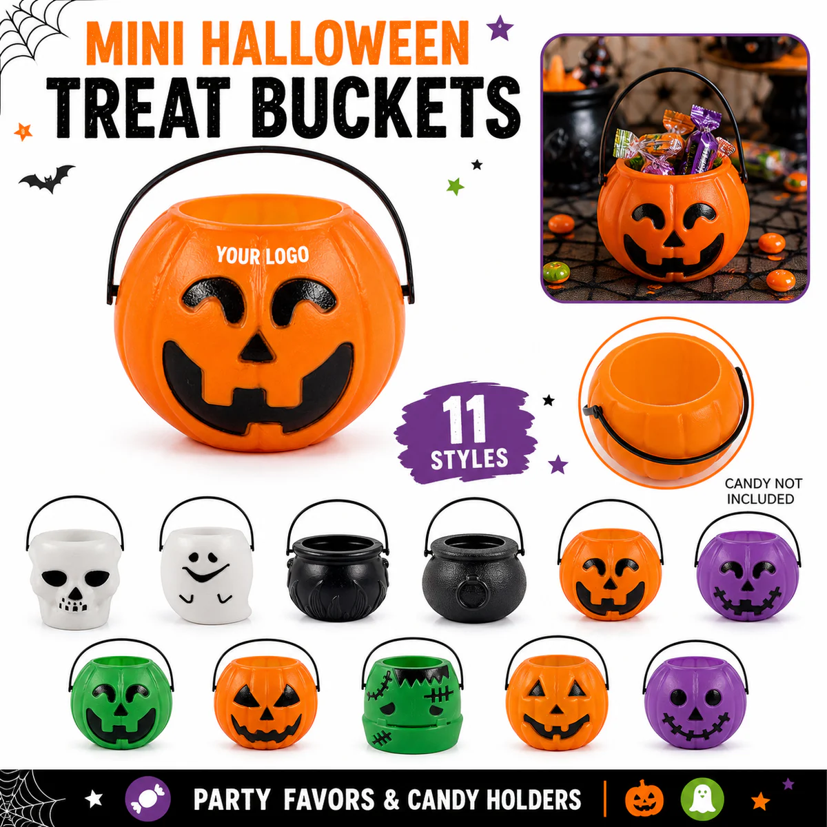 Mini Halloween PVC Treat Bucket With Handle