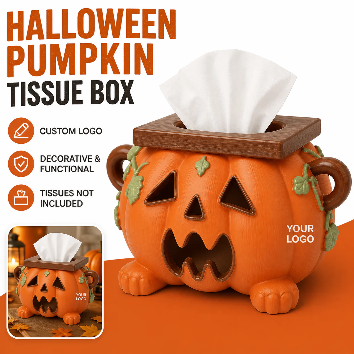 Halloween Pumpkin Resin Tissue Box Holder