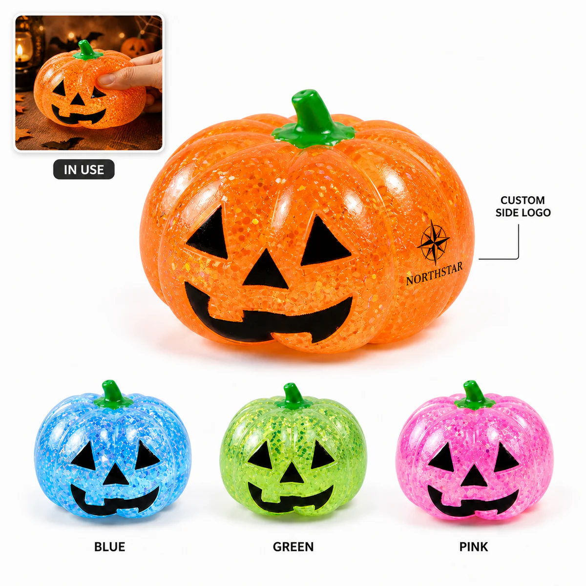 Custom Logo Glitter Halloween Pumpkin Squeeze Stress Toy